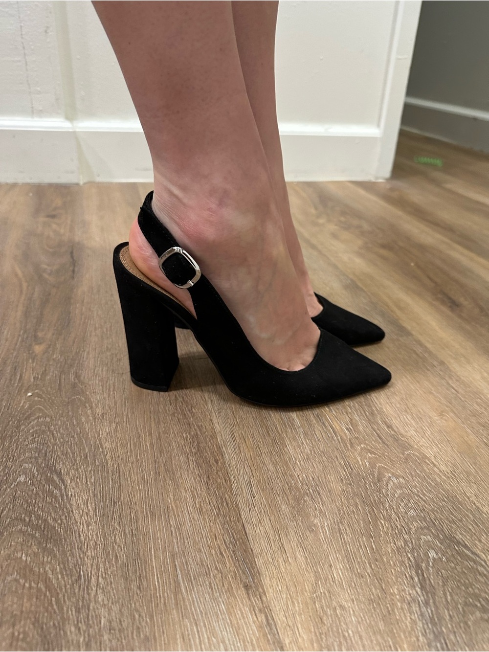 ASOS Black Suede Pointed Slingback Block Heels